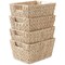 Casafield Set of 4 Water Hyacinth Storage Baskets with Handles, Woven Rectangular Storage Bins for Shelves, Blankets, Laundry Organization